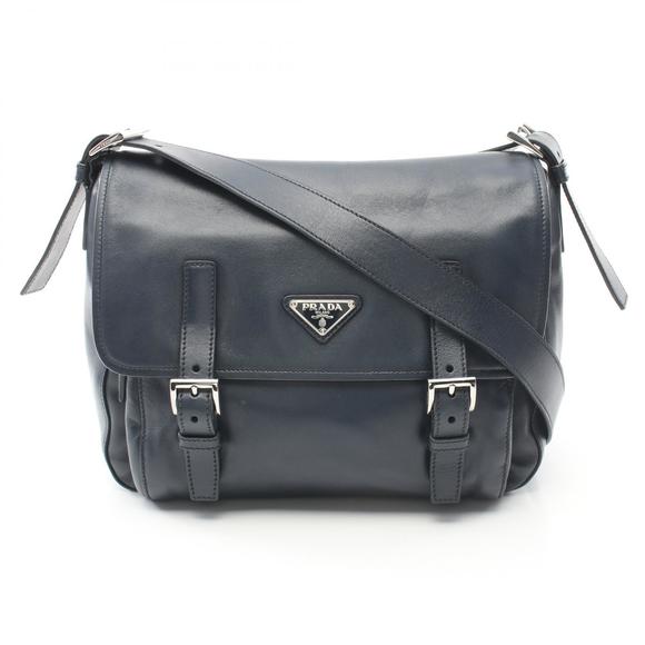 Prada Soft Calf Shoulder Bag Leather Navy Blue - Picture 1 of 7